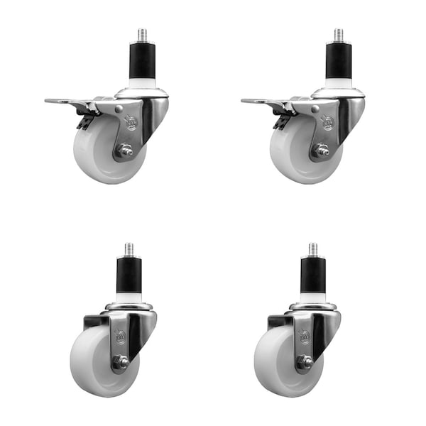 Service Caster 3'' Nylon Swivel 1-1/2'' Expanding Stem Caster Set 2 Total Lock Brakes, 4PK SCC-EXTTL20S314-NYS-2-S-2-112 - main